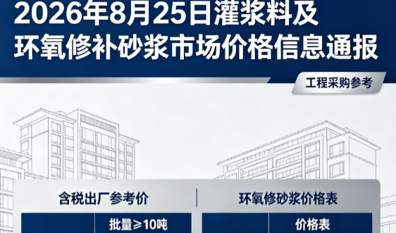 历下2026年8月25日灌浆料及环氧修补砂浆市场价格信息通报